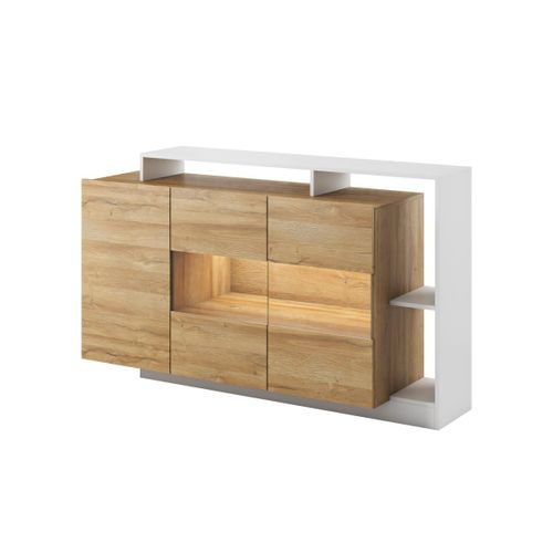 Buffet 3 Portes Et 3 Niches - Avec Leds - Coloris : Naturel Et Blanc - Idesia