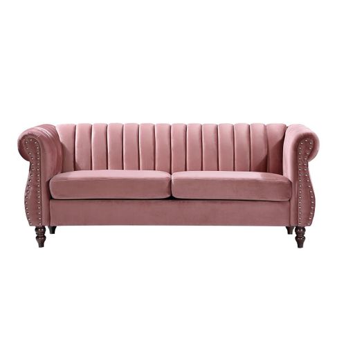 Canapé Chesterfield 3 Places En Velours Vieux Rose Trumbo