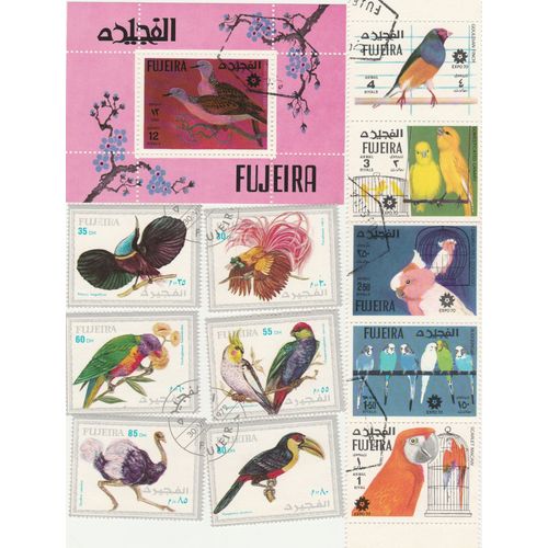 11 Timbres Et Un Bloc De Fujeira - Animaux - Oiseaux