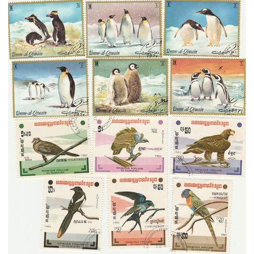 12 Timbres Oblitérés Du Cambodge Et D'umm-Al-Qiwain - Animaux - Oiseaux