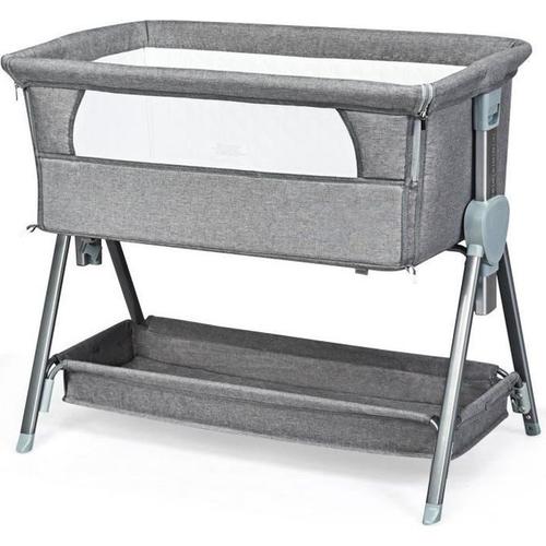 Costway Lit Cododo Bébé Avec Matelas Amovible 3,5cm Hauteurs Réglables Panier De Rangement Roues Intégrée À 15kg 0-6 Mois Gris