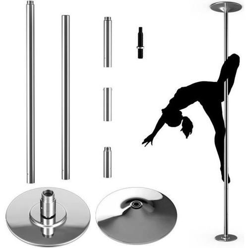 Costway Barre De Pole Danse Professionnelle Statique/Rotatif Hauteur Réglable 2,23-2,74m Diamètre 45mm De Chromé Sport Fitness