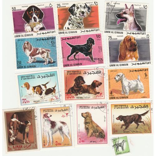 14 Timbres Oblitérés D'états Du Golfe Persique - Animaux - Chiens
