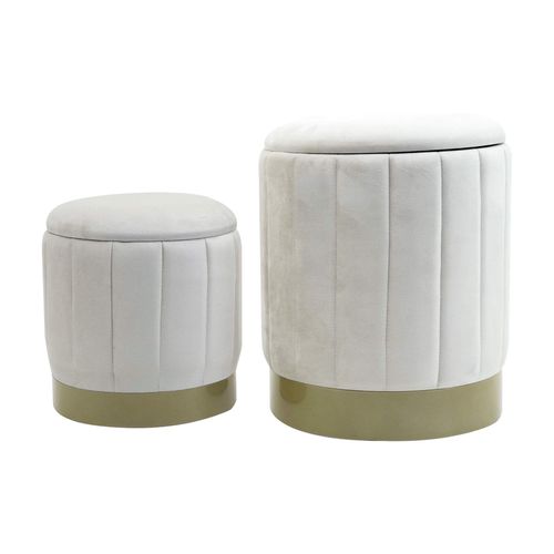 Ensemble De 2 Poufs De Rangement En Tissu Effet Velours Blanc