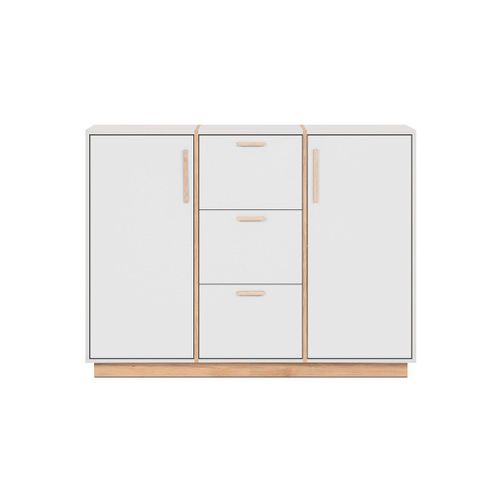 Buffet 2 Portes Et 3 Tiroirs Décor Blanc Et Bois - L125 Cm
