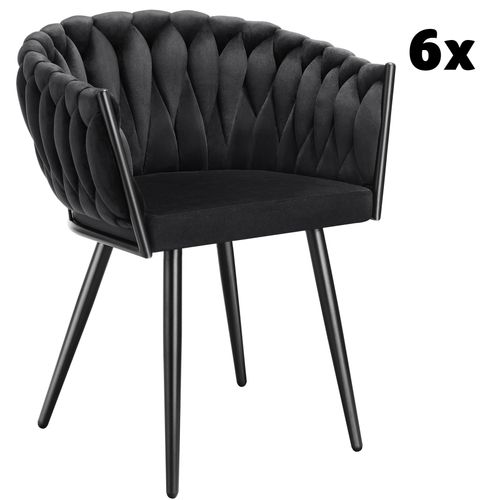 Lot 6 Chaises De Salle À Manger En Velours Design Noué Noires