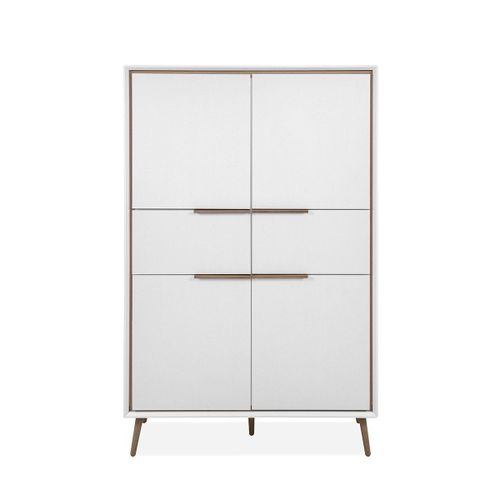 Buffet Haut 4 Portes Et 2 Tiroirs H140 Cm - Chêne Artisan / Blanc