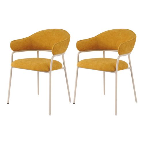 Ensemble De 2 Chaises De Salle À Manger Moutarde Et Blanc En Tissu