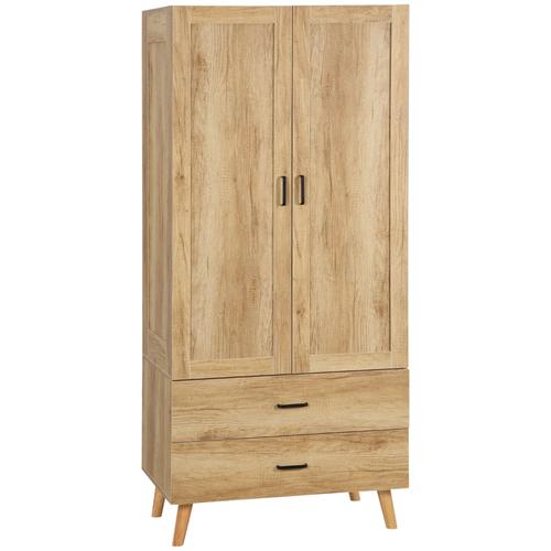 Armoire Design Scandinave 2 Portes Tiroirs Penderie Aspect Bois Clair