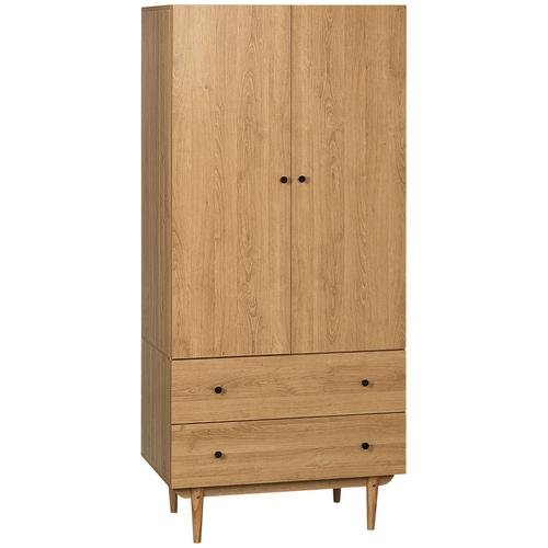 Armoire Design Scandinave 2 Portes Tiroirs Penderie Effet Bois Clair