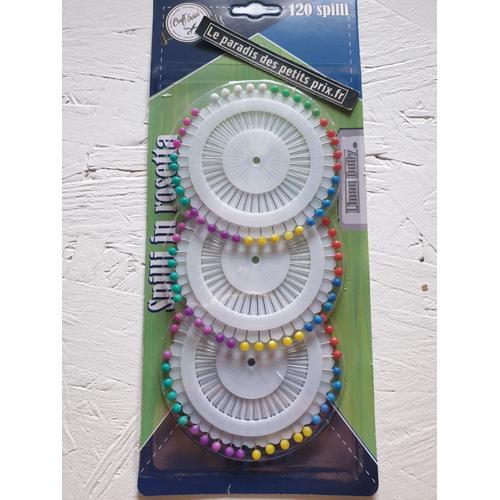 120 Épingles Tête Rondes En Couleur, 3 Roue De 40 Épingles Tête Ronde, 37mm