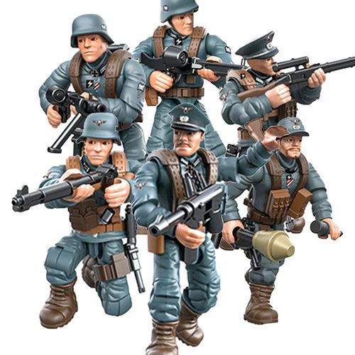 Lot de 6 mini figurines militaires de soldat de la Seconde Guerre mondiale, modèle de l'armée avec plusieurs accessoires d'armes militaires, ensemble de cadeaux de fête pour enfants (Armée Allemande)