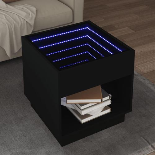 Noir Table Basse Avec Led Infini Noir 50x50x50 Cm, Table D'appoint De Salon Avec Étagère, Table De Bout De Canapé, Table Centrale Pour Café Bureau