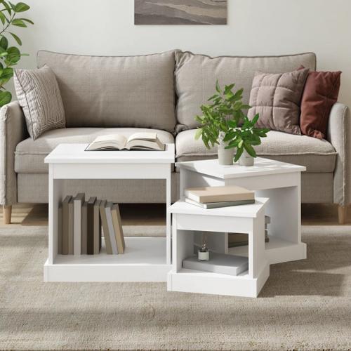 Tables Basses Moderne 3 Pcs Blanc Bois D'ingénierie Blanc 48x45x45cm