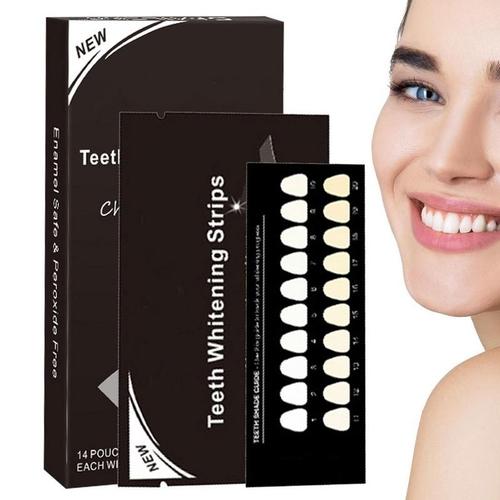 Couleur 14 Paires Bandes Blanchissantes Au Charbon Actif Pour Fausses Dents, Kit Dentaire, Soins D'hygiène Buccale, Gel Blanchissant Blanc