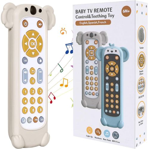 Jouet Telecommande Tv Bebe 1 2 Ans - Jouets Musicaux Sensoriels Avec Différents Effets Sonores - Avec Couvercle En Silicone -Blanc