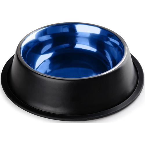 Stilgut Ecuelle Chien Antidérapante, Gamelle Pour Chien En Aluminium, Capacité 0,9l - Noir Mat/Bleu