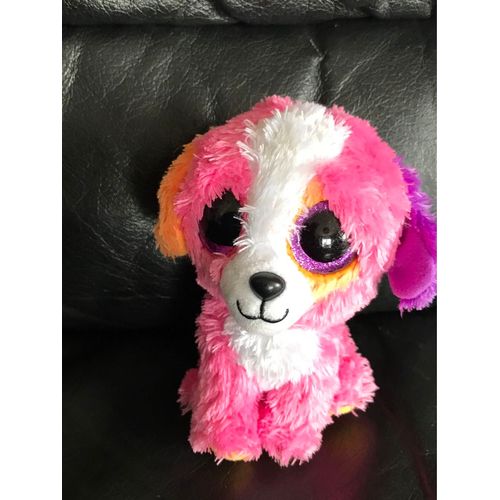 Doudou Peluche Chien Rose Oreille Violette Et Orange 13cm Ty