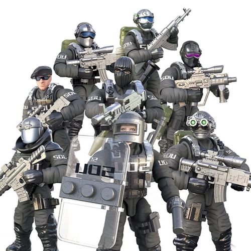 8 Pcs Mini Swat Model Figurines D'action Militaire, City Police Model Block Toy Avec Une Variété D'accessoires D'armes Militaires, Party Favor Set (Sdu)