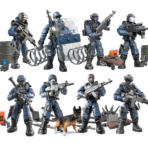 8 Pcs Mini Swat Model Figurines D'action Militaire, City Police Model Block Toy Avec Une Variété D'accessoires D'armes Militaires, Party Favor Set (Swat)