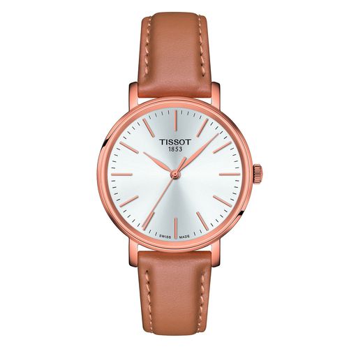 Montre Femme Tissot Everytime Acier Rose Cuir Beige
