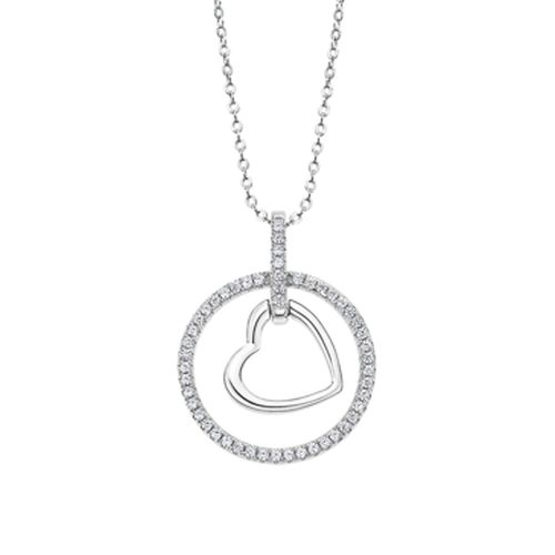 Collier Lotus En Argent Et Oxydes Coeur Encerclé