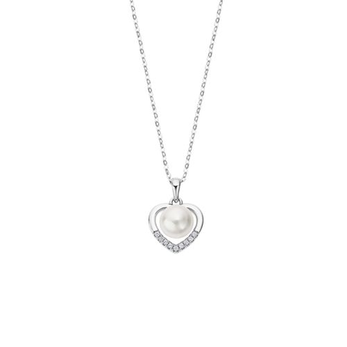 Collier Lotus Argent Et Perle Coeur