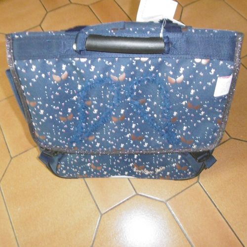 cartable38cm LITTLE KARL MARC JOHN bleu marine avec feuilles brodées dorées OBERTHUR