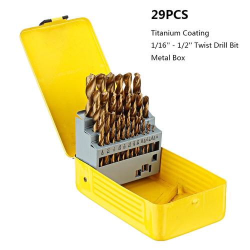 21/29/115 Pcs Titanium Coating Quick Change Twist Drill Set Forets Individuels HSS 1/16""-1/2"" #60-#1 AZ Round Shank Drill Set, 29PCS Titanium Coating