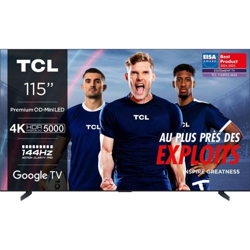 TCL 115X955 115" (291 cm) Max Premium QD-Mini LED TV, 4K UHD, 4K HDR Premium 5000nits, 20,000+ Dimming Zones, Smart Google TV avec 144Hz Motion Clarity Pro et Onkyo 6.2.2 Soundystem