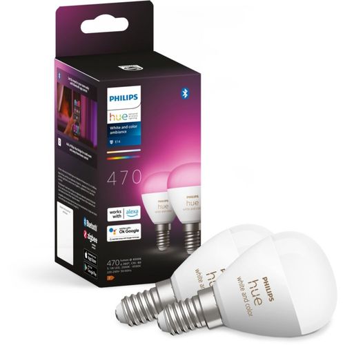 Philips Hue Pack 2 Ampoules Connectées Sphériques E14 Led 5.1 Watt 4000 Kelvin 470 Lumen