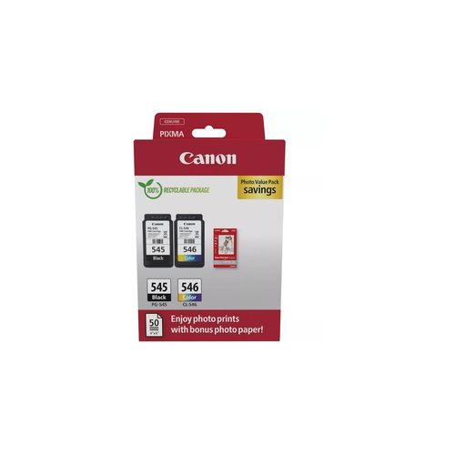 Canon PG-545 / CL-546 Value Pack - Brillant - pack de 2 - noir, couleur (cyan, magenta, jaune) - original - 100 x 150 mm 50 feuille(s) boîte de suspension - jeu de papier / cartouche d'encre -...