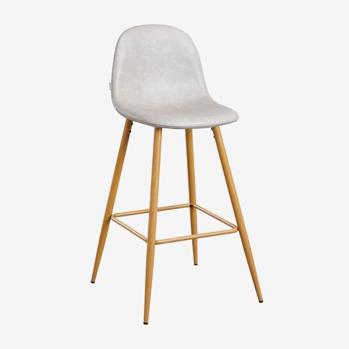 Pack De 2 Tabourets Hauts En Similicuir Glamm Bois Naturel ¿75 Cm Gris Taupe Clair