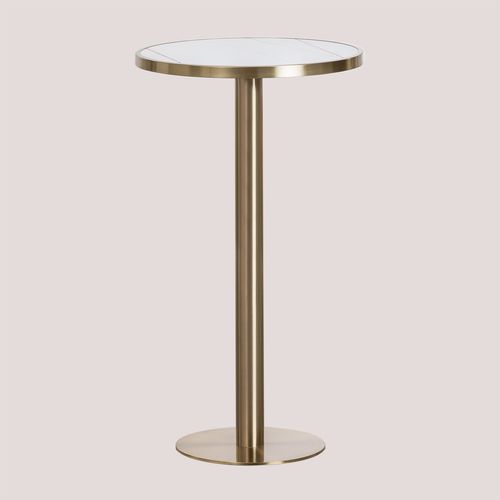 Table De Bar Haute Ronde En Grès (Ø60 Cm) Chack Champagne Blanc Champagne
