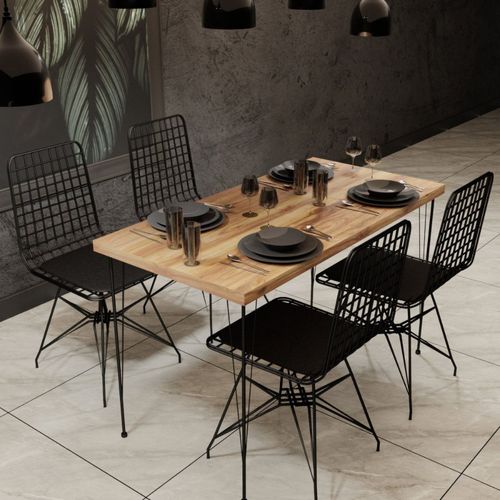 Square - Ensemble Repas Table Et Chaises Industriel Bois Et Noir