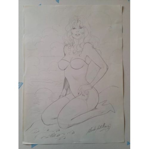 Dessin Crayon Pin Up Femme Bikini Claudio Castellini