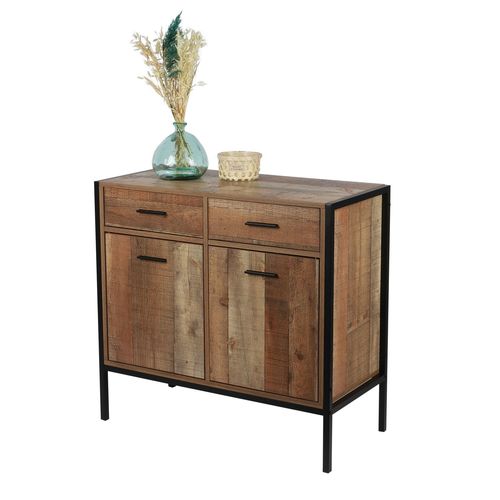 Commode Riverside - 2 Tiroirs Et 2 Portes - Largeur 84 Cm - Métal Et Bois