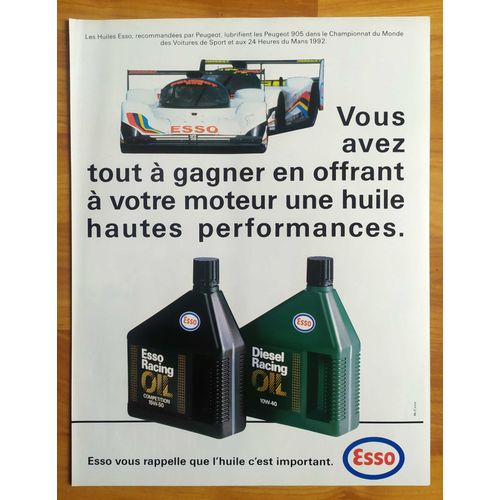 Publicité Papier - Huile Esso - Peugeot 905 De 1991