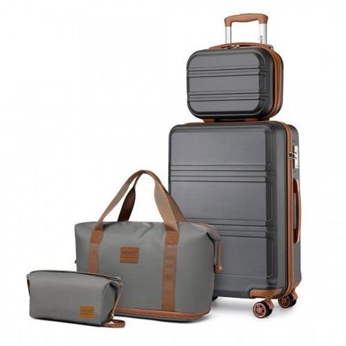 Set de 4 Valises de Voyage Rigide Bagage Cabine 55x40x22cm avec Portable Vanity Case + Pliable Sac de Voyage pour Sport, Gris