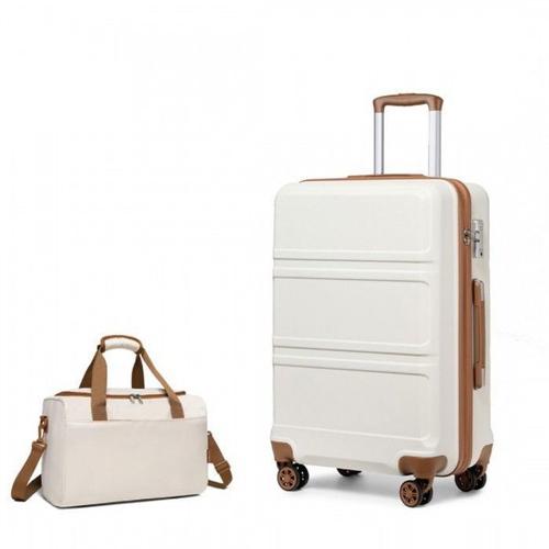 Set de 2 Valises de Voyage ABS Rigide Bagage Cabine 65x44x26cm à 4 roulettes avec Serrure TSA + Sac de Voyage Ryanair, Crème