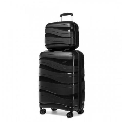 Set de 2 Valise Cabine Rigide Valises de Voyage 55x40x20cm à 4 roulettes + Serrure TSA & Portable Vanity Case, Noir