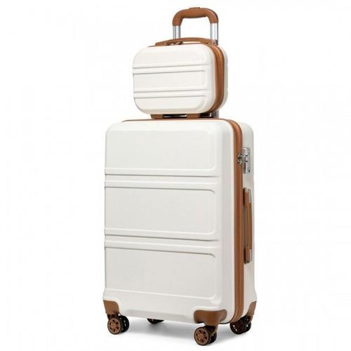 Set de 2 Valise de Voyage 55x40x22cm Valise Rigide ABS Bagage Cabine+Valise Vanity Case à 4 roulettes et Serrure TSA, Crème