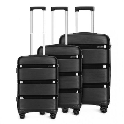 Set de 3 Valise Cabine (55/65/76cm) Valise de Voyage Rigide Bagages Cabine Polypropylène à 4 roulettes avec Serrure TSA, Noir