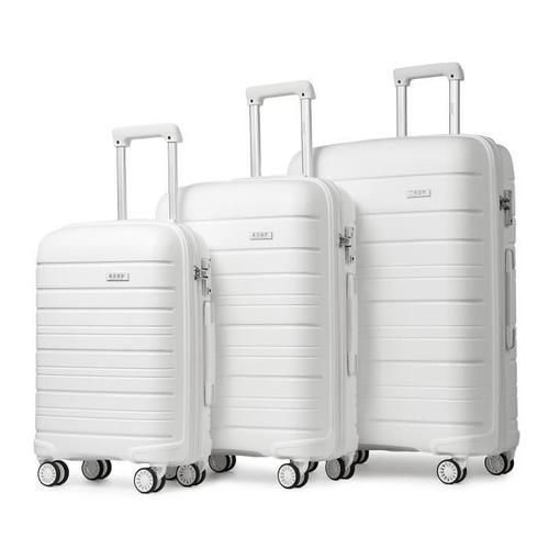 Set de 3 Valises (55/65/76cm) Rigide Ensemble de Bagages en Polypropylène Ultra Léger à 4 roulettes avec Serrure TSA , Blanc