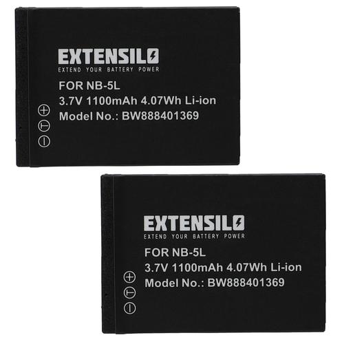 EXTENSILO 2x Batteries remplacement pour Canon NB-5L pour appareil photo, reflex numérique (1100mAh, 3,7V, Li-ion)