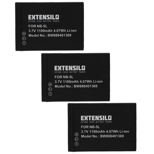 EXTENSILO 3x Batteries compatible avec Canon Digital Ixus 900 TI, 960 is, 90is, 970 is, 980 is appareil photo (1100mAh, 3,7V, Li-ion)