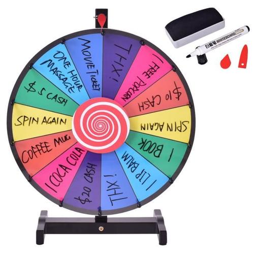 Costway Roue De La Fortune 18 Pouces Avec Trépied 14 Slot Roue De Loterie Avec Stylo Effaçable