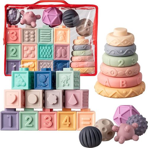 (23 Pièces) Pour Enfants 6 Mois Et Plus Jeux Bébé 1 An Silicone, Sensoriel - Cube D'activité Bébé