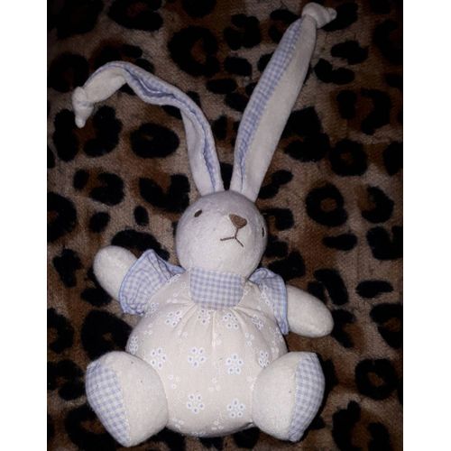 Doudou Peluche Lapin Nounours Vichy Bleu Assis