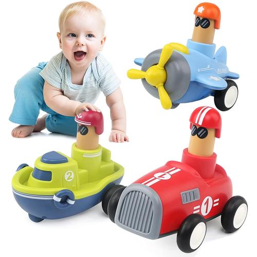 3 Pièces Mini Jouet Voiture Enfant, Jouets Friction Véhicules, Jeux Éducatifs Pour 1-5 Ans Enfants Garçons Filles (Voitures De Course, Bateaux, Avions)